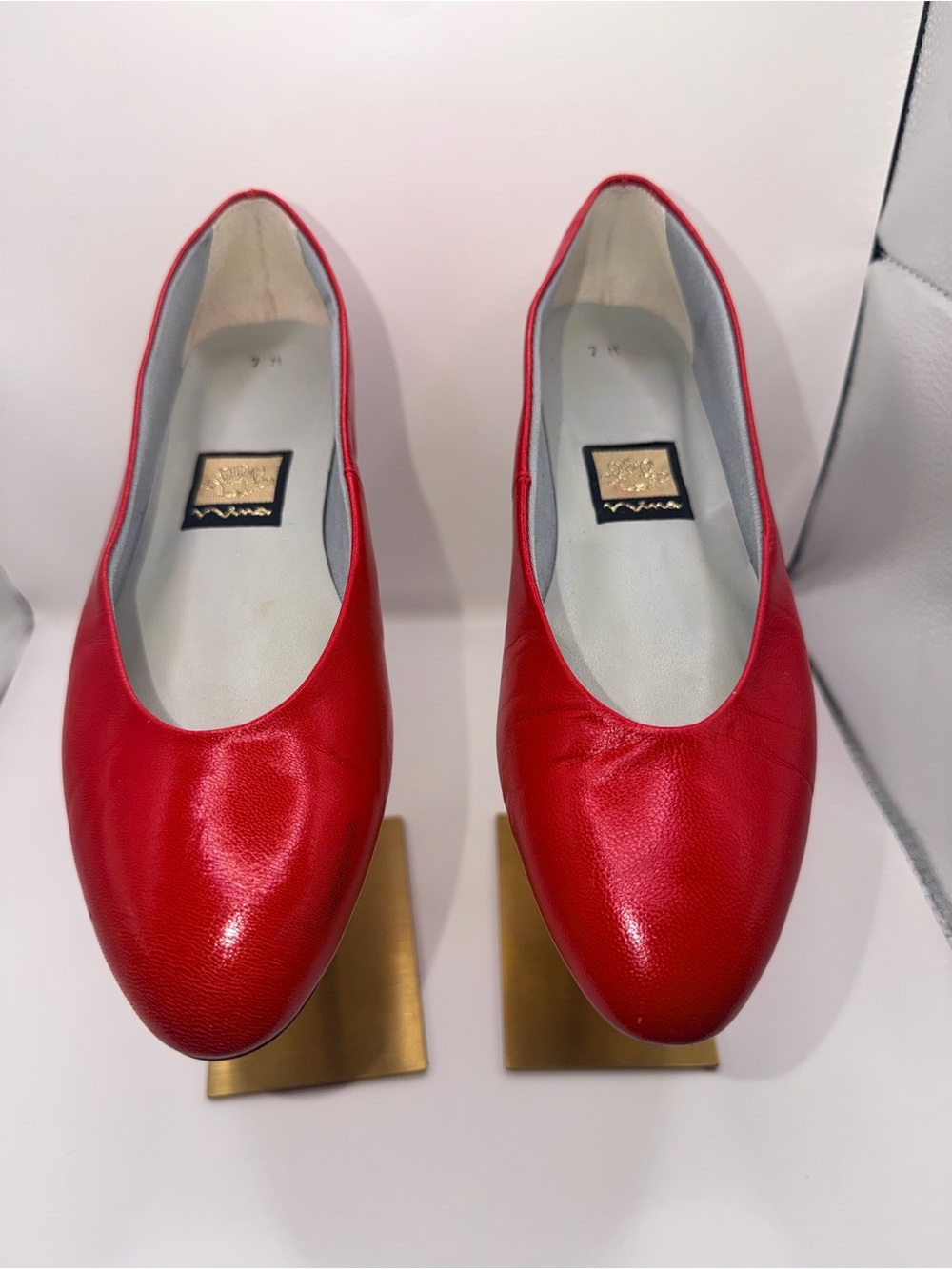 Vintage Nina Red Leather Round-Toe Ballet Flats
